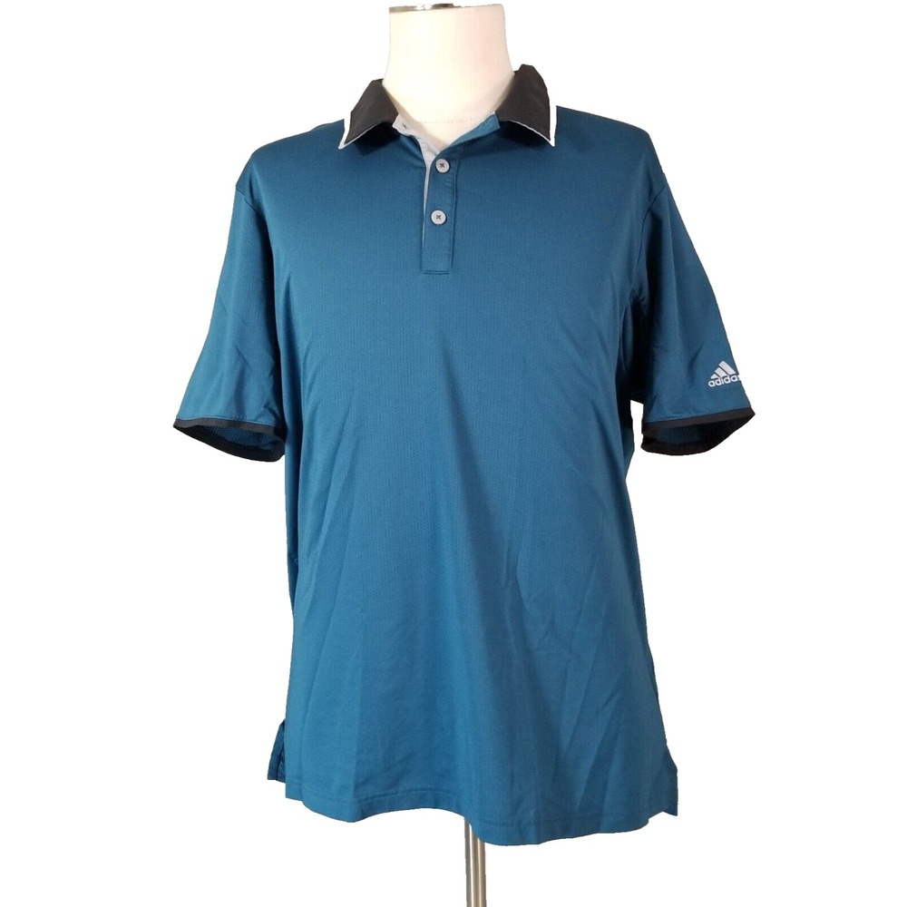 Adidas Polo Shirt Men XL Blue Climacool Golf Short Sleeve Stretch Breathable